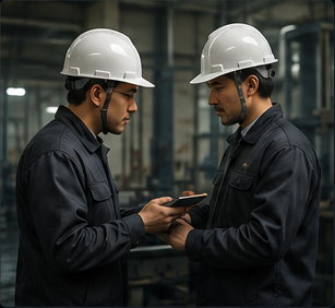 Engineers coordinating in a manufacturing environment